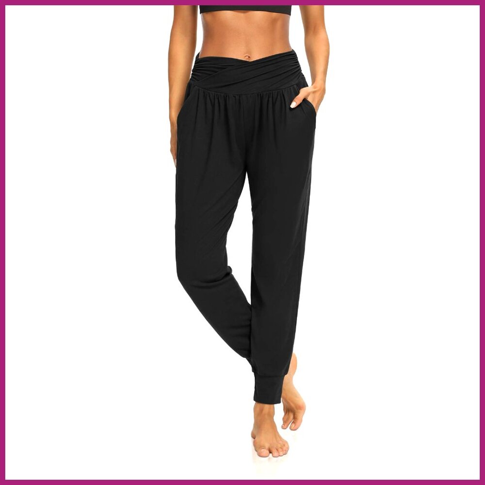 Polyester Spandex Yoga Sweatpants Loose Fit Joggers with Pockets